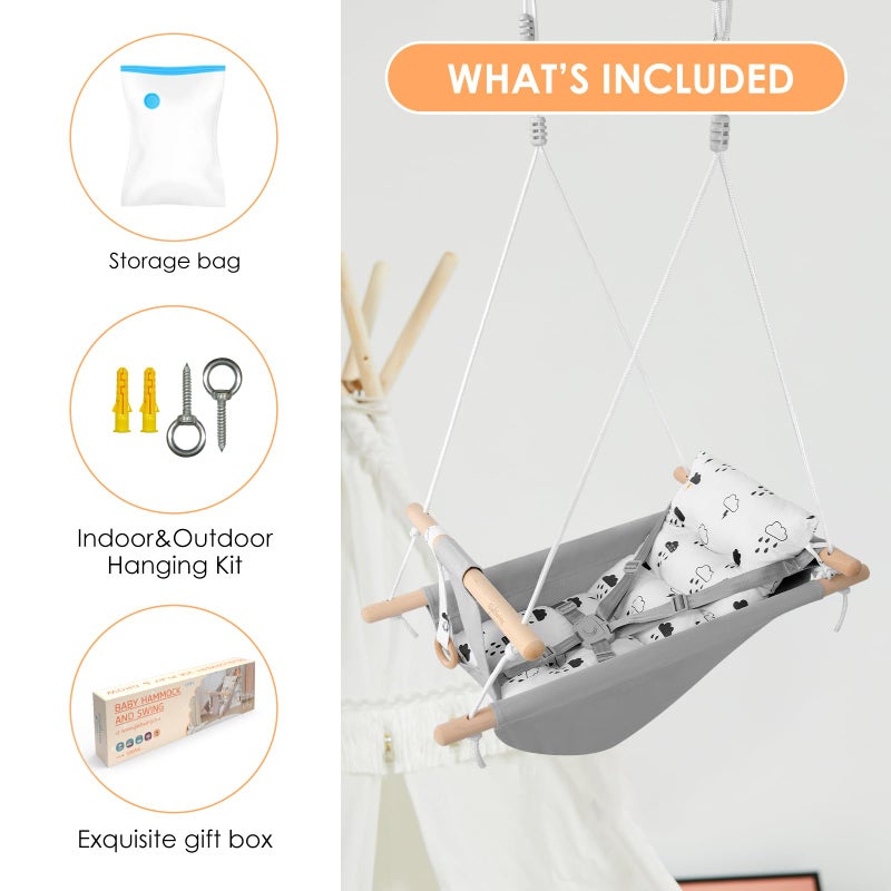 gladswing Baby Swing for Infants to Toddlers,Indoor Outdoor Wooden Hanging Swing Seat with Safety Belt and Mounting Hardware, Suitable for Ages Up to 3,Little Cloud - Image 5